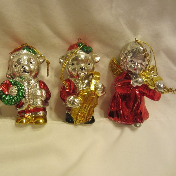 VTG 80'S METALLIC PAINTED CERAMIC ORNAMENTS, SET OF 4 - Picture 2 of 9